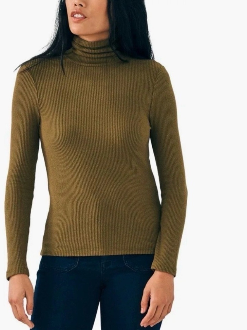 Faherty Women's Olive Ribbed Turtleneck Sweater